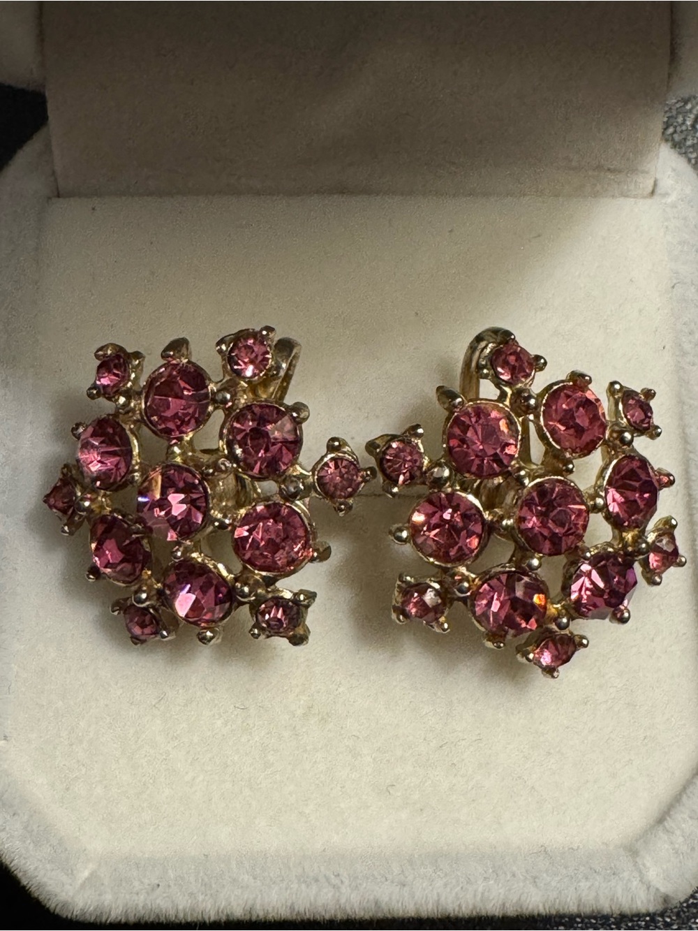 Vintage Coro Pink Rhinestone Cluster Screw Back Earrings
